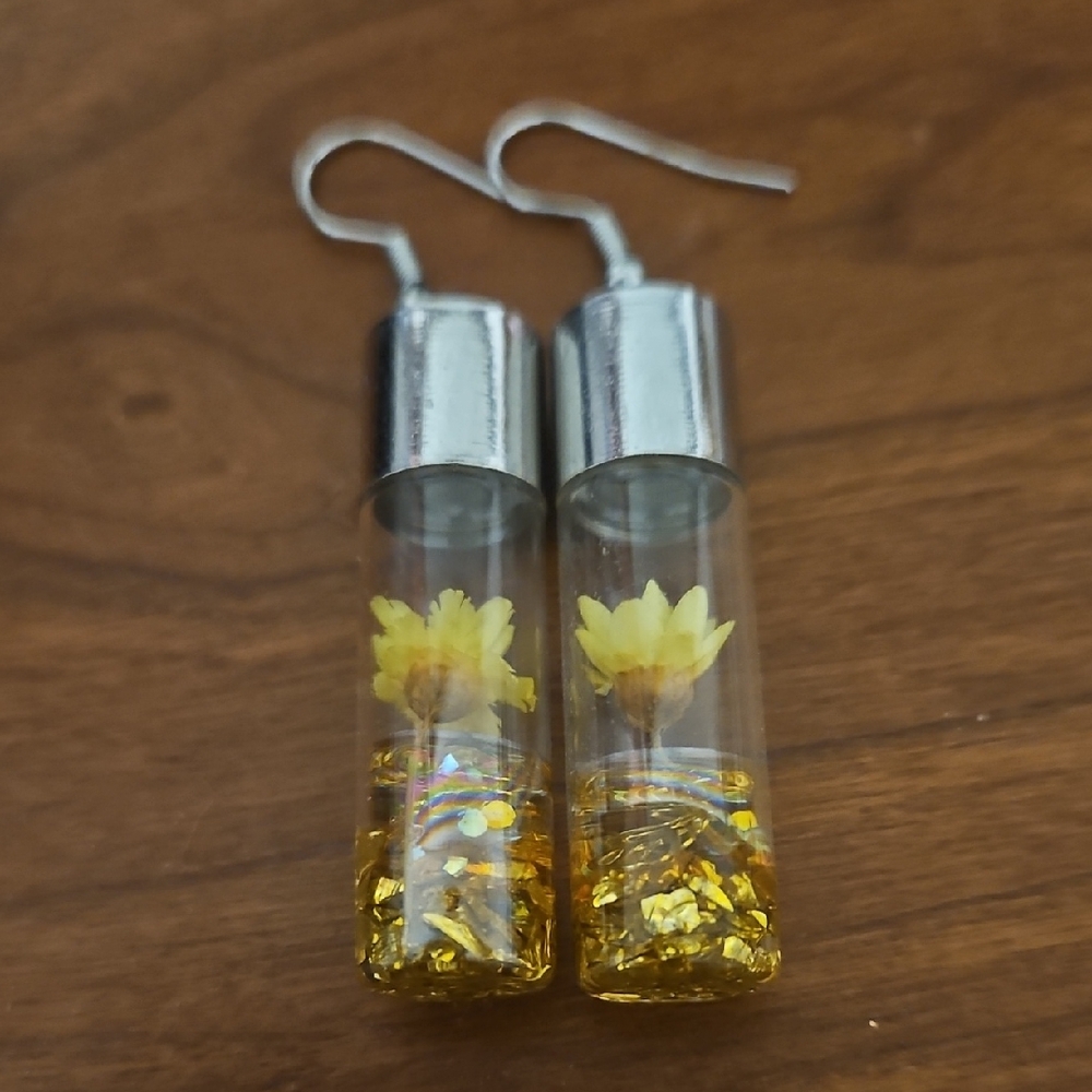 Yellow Flower Resin Earrings